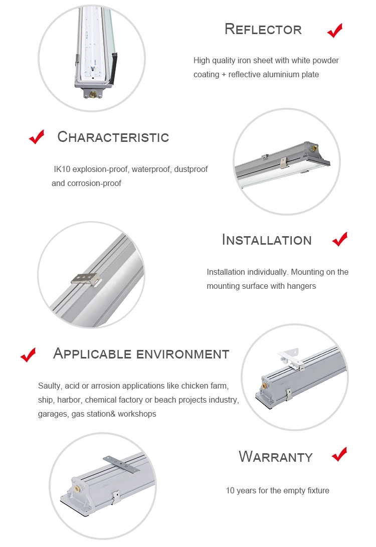 2X58W Aluminum LED Linear Lighting Vapor Tight Fixture