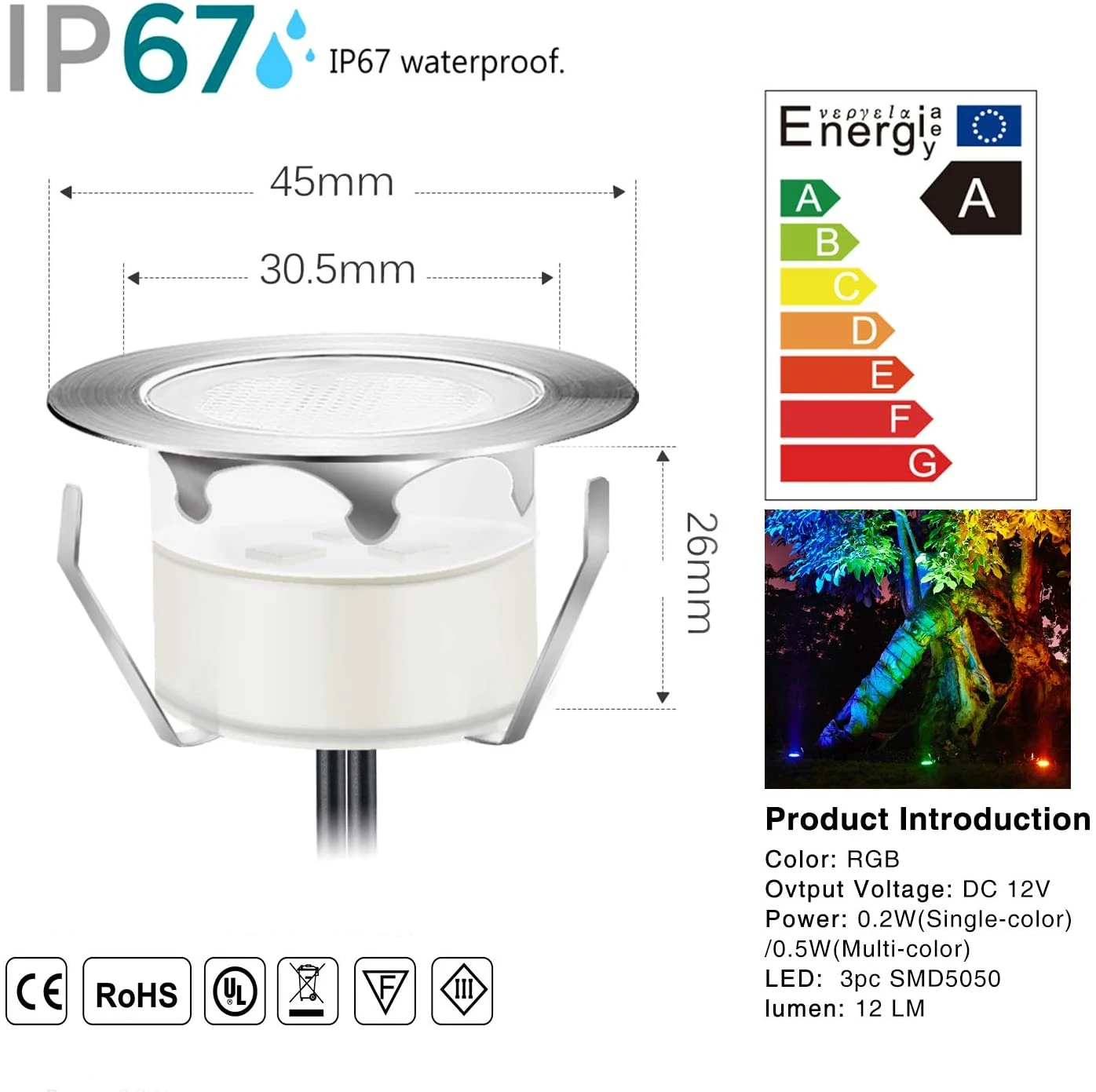 0.6W LED Deck Light 12V Low Voltage LED Deck Lighting Deck Outdoor Lighting