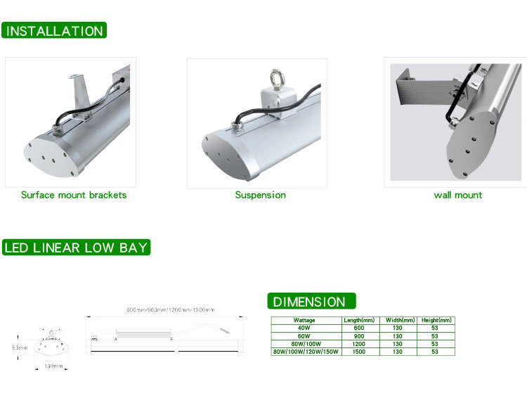 for Underground Parking Garage Linear Lighting Fixture IP65 Tri-Proof 120W LED Linear Light
