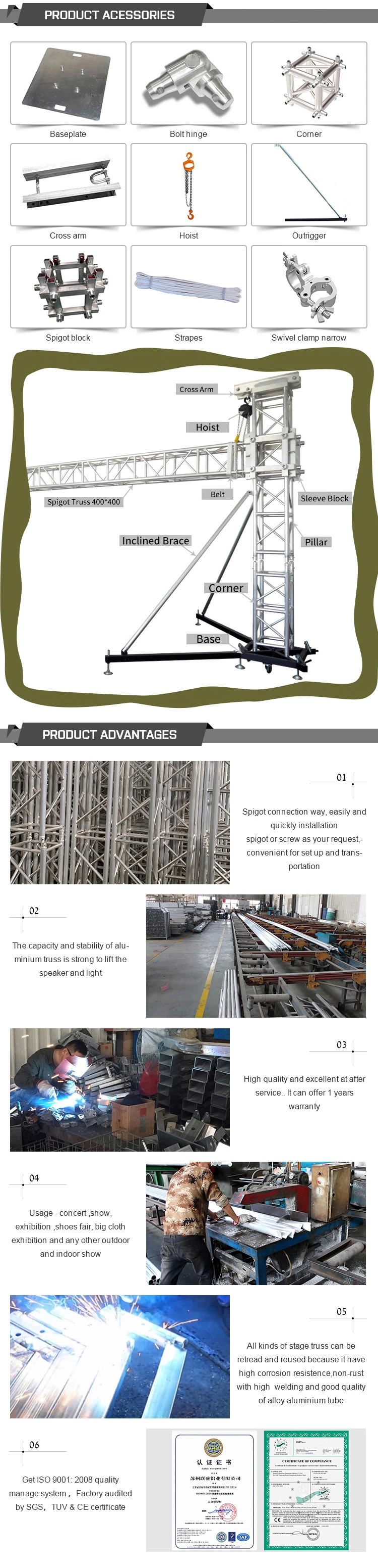 Aluminum Alloy Stage Truss System Design Lighting Flat Trusses