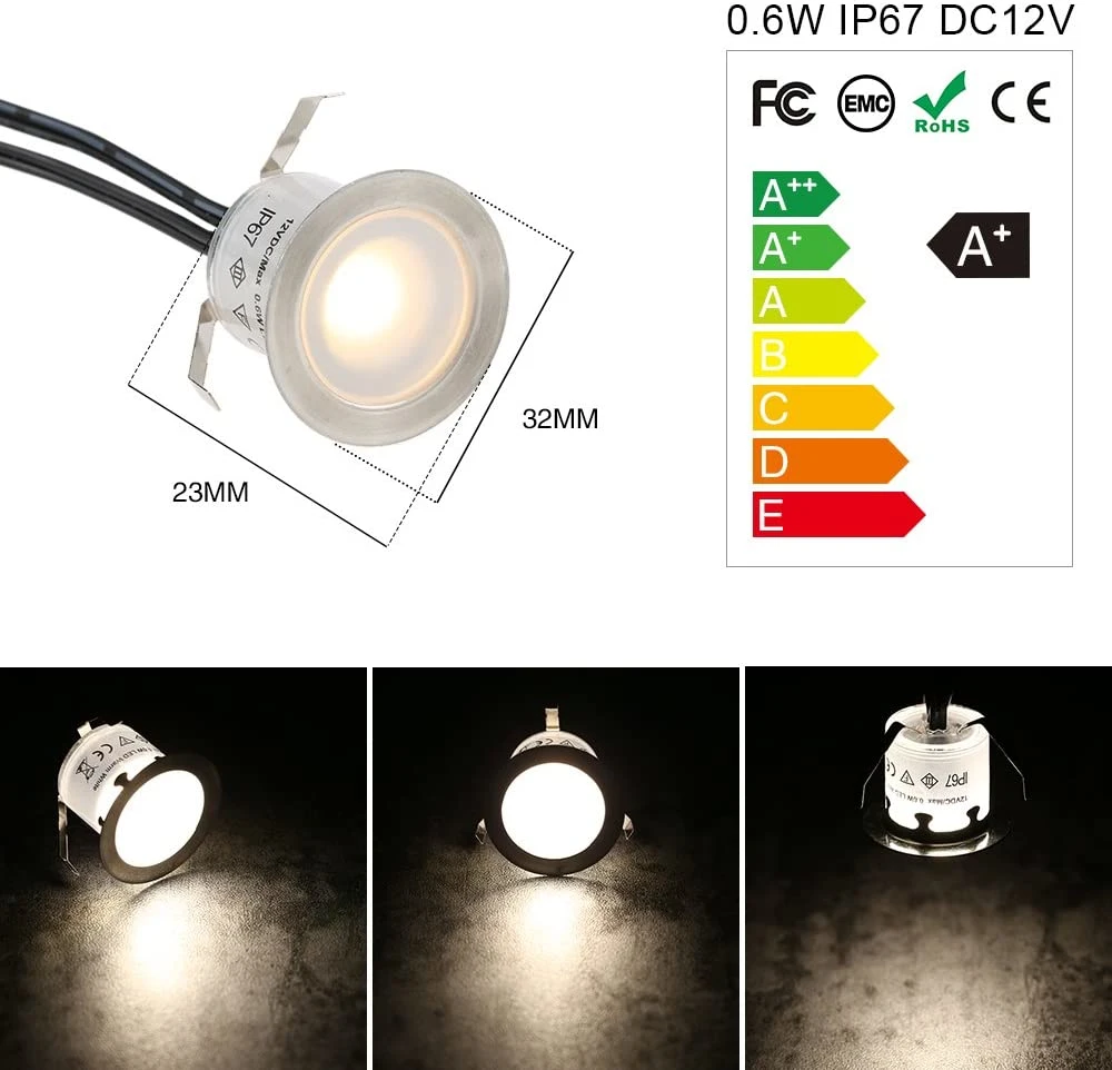 LED Deck Light Kit, 10 Pieces; 1.22″ WiFi Wireless Smartphone Controlled Low Voltage Recessed RGB Desk Light