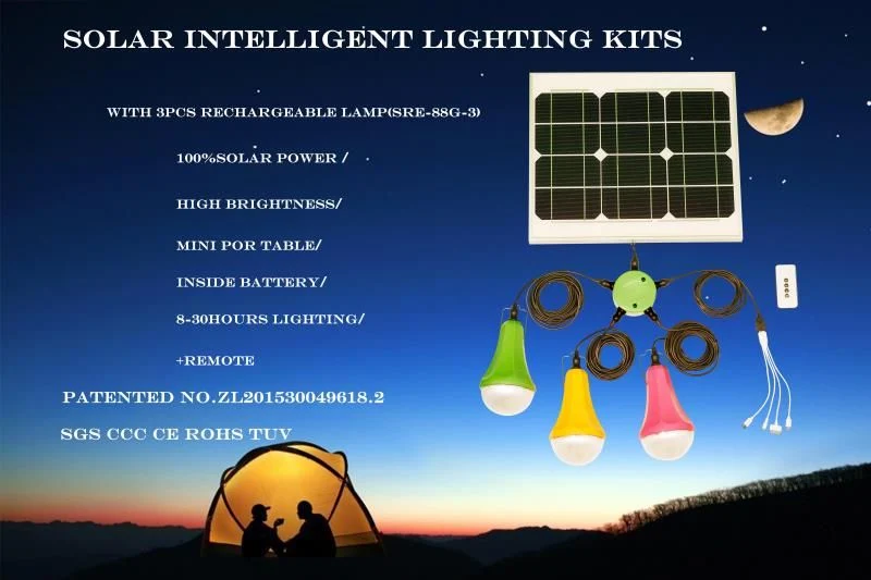 Solar Indoor Home Lighting Systems 15W 30W Solar Lighting Kit with 3LED Sre-88g-3