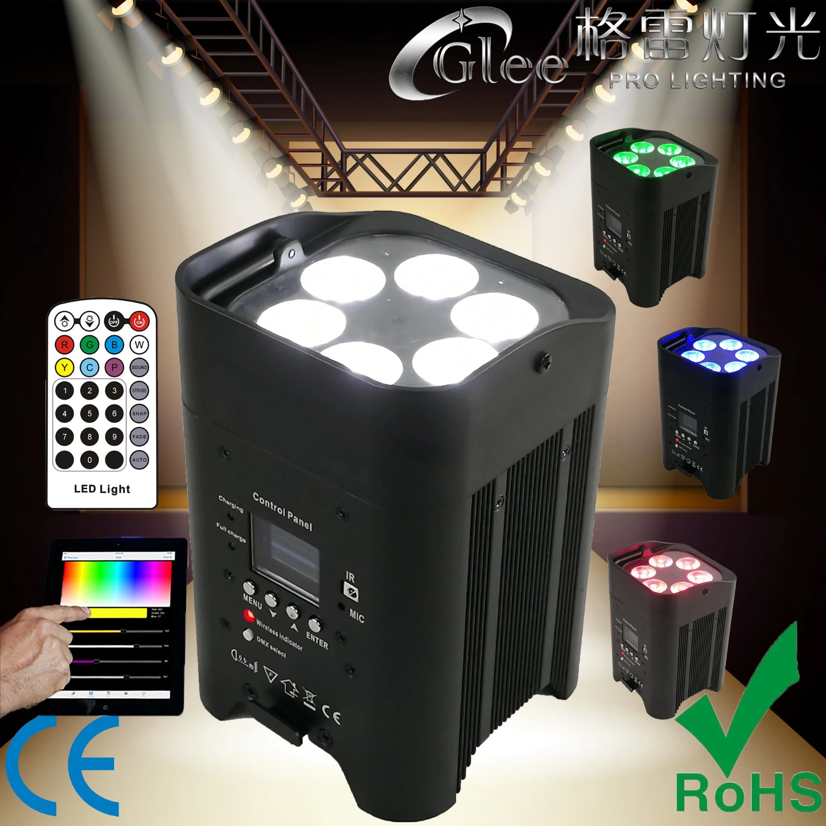 Silent 6X18W 6 in 1 Hex LED Battery Wireless Remote WiFi Lighting