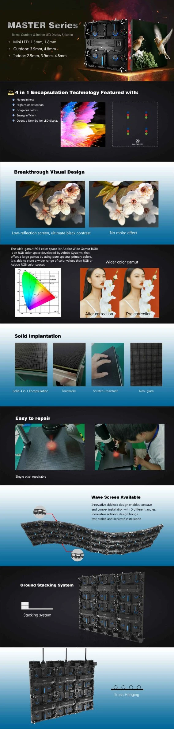 P3.9mm Master Series 500X500mm LED Cabinet Outdoor Rental LED Display Screen for Stage Back Ground Lighting, Outdoor Portable Rental LED Screen Panel