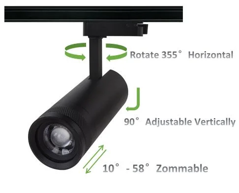 SCR Dimmable LED Track Light 3 Phase Variable Focus Beam Angle Adjustment Track Spotlight for Professional Lighting