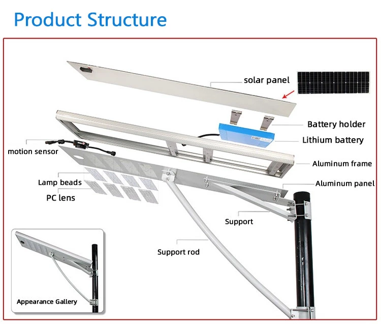 80W All in One Design Outdoor LED Lamp Integrated Solar Street Light