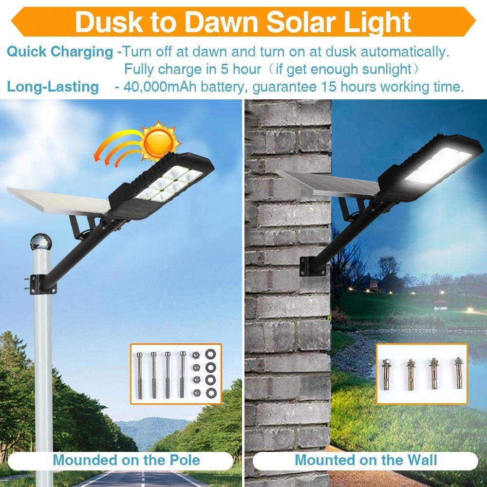LED 300W Solar Outdoor Street Light, IP65 Waterproof Dusk to Dawn Safe Area Light 6500K Lumens 6500K For Street Yard, Garden,