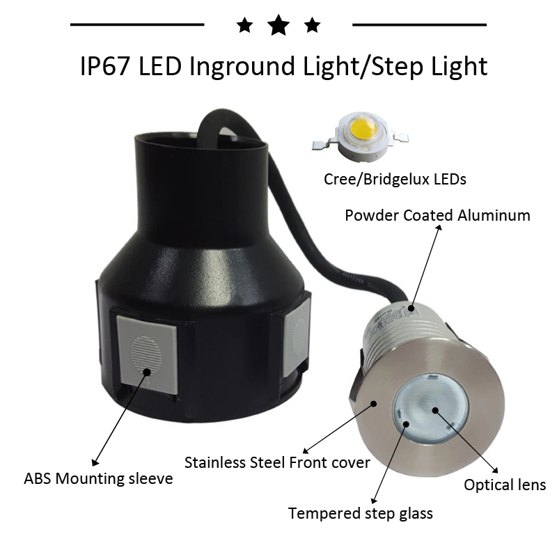 IP67 1W 2W 3W LED Inground Light Buried Step Light RGB LED Deck Light Asymmetrical LED Unground Light with Frosted Glass/Honeycomb Louver Optional