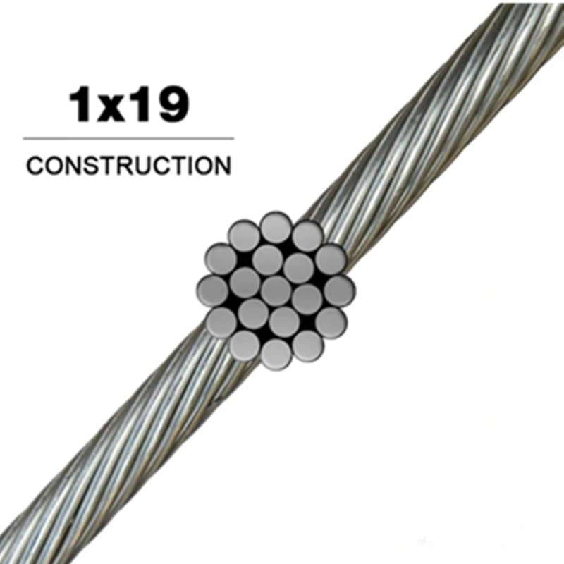 Marine Grade 2mm Diameter 304 1X19 Stainless Steel Cable