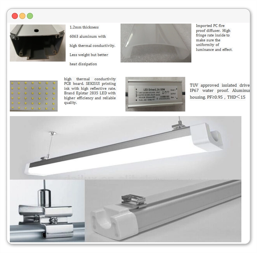 High Brightness 150lm/W IP65 LED Linear Lighting Fixture Tri Proof LED Light