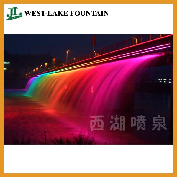 bridge rainbow light waterfall fountain