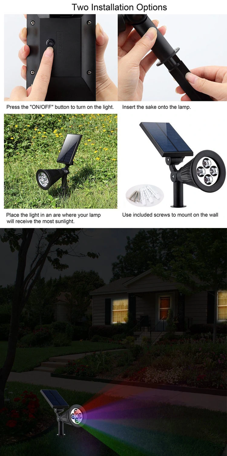 Solar Powered LED Lamp Adjustable Solar Spotlight in-Ground IP65 Waterproof Landscape Wall Light Outdoor Lighting