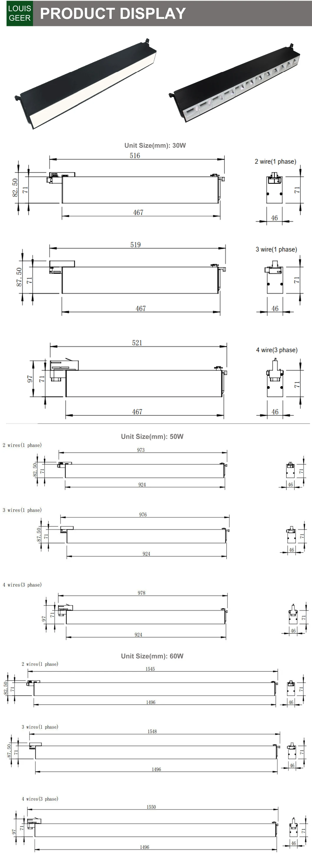 Architectural Lighting Pendant CCT Adjustable 3000K-6000K Dimmable 50W LED Track Linear Light