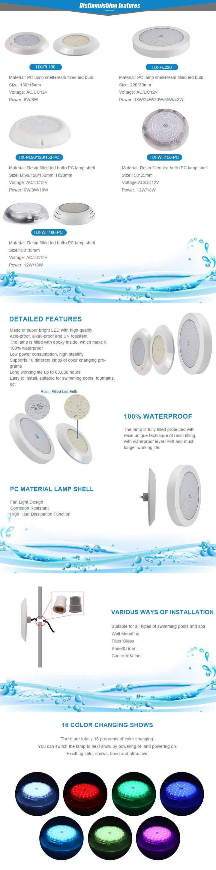 Mini Size and Ultra Thin 130*15mm PC Material DC 12V 6W 10W LED Pool Lamp Bulb IP68 LED Underwater Lighting