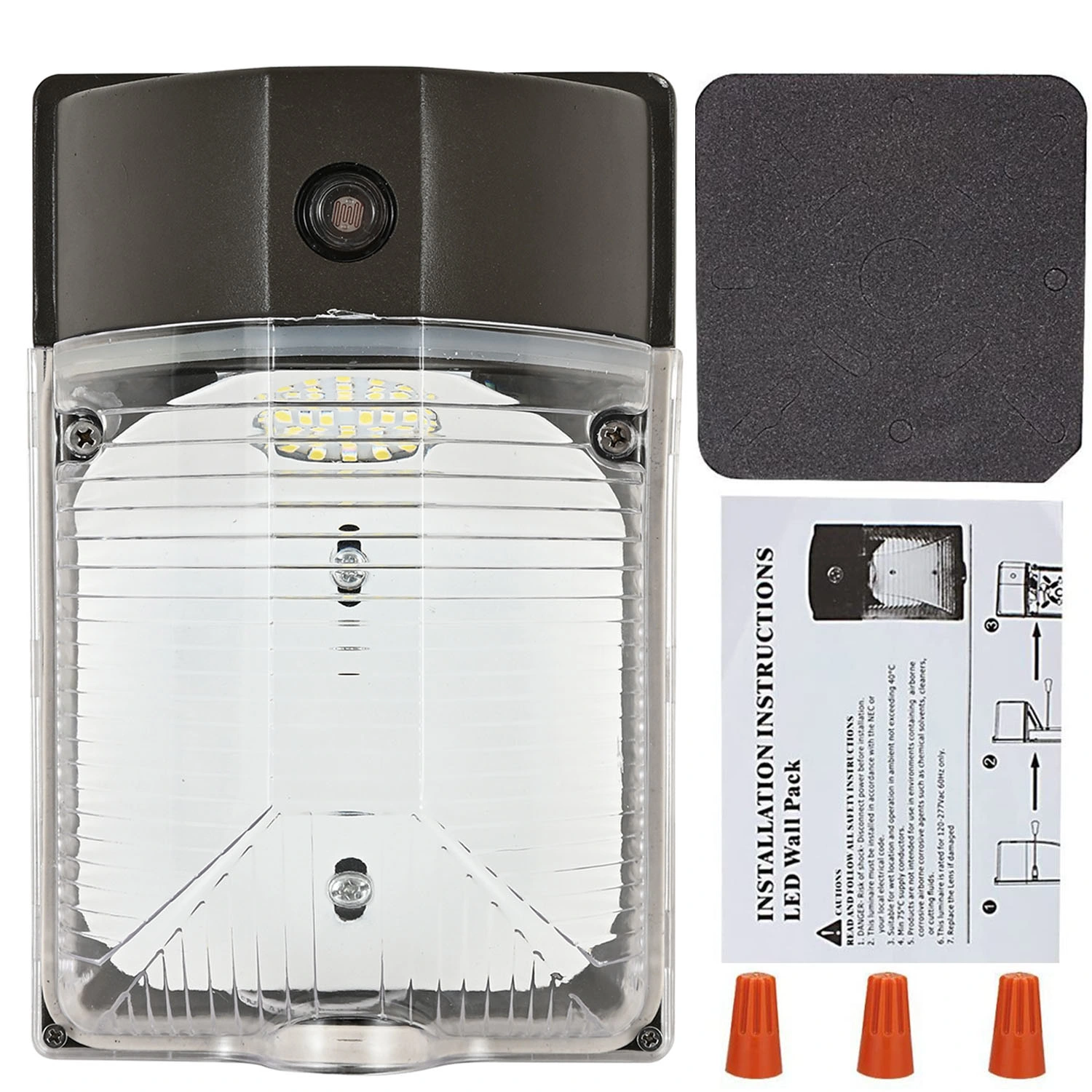 LED Mini Wall Mount Outdoor Dusk to Dawn Light, 25W, Security Wall Lighting Fixture, 6000K, Photocell, with Clear Glass Cover, IP65