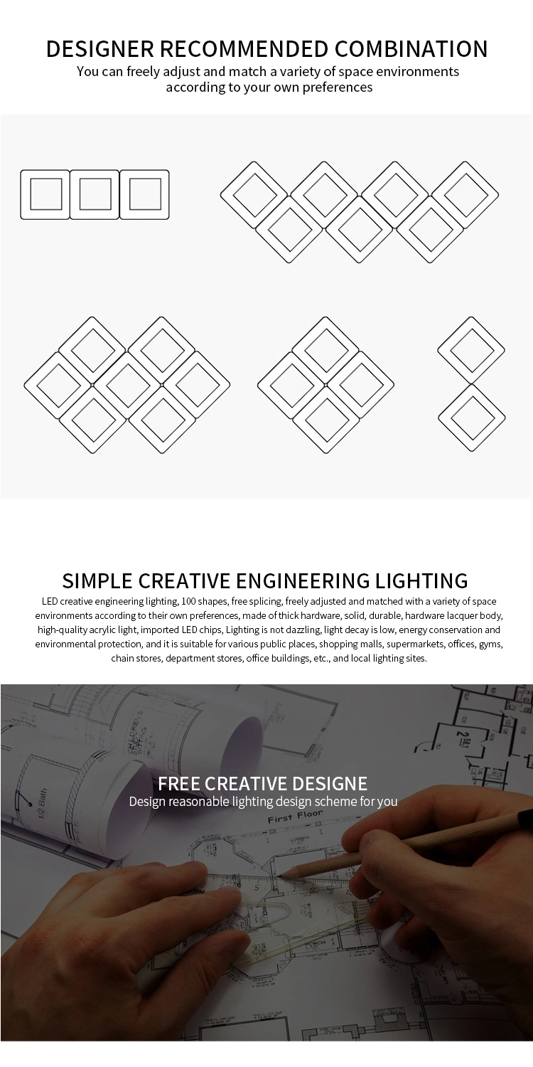 800*800 mm Office Lighting Square Shape LED Linear Lighting with Different Colors