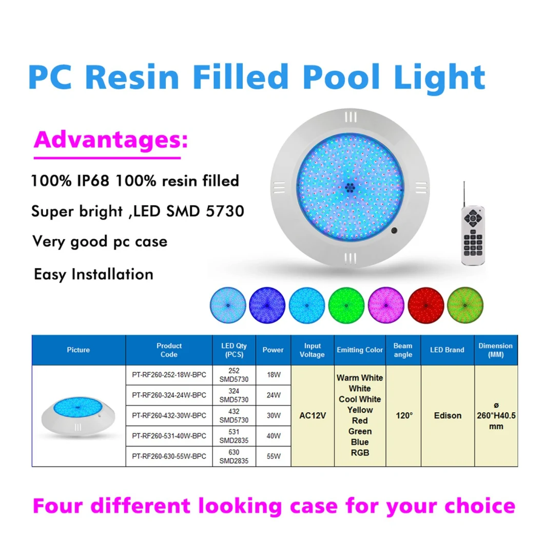 2020 Hot Sale RGB Swimming Pool Lighting Waterproof LED Pool Light with CE RoHS IP68 Reports