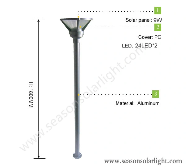 Factory Outdoor Solar Light Pole 9W Solar Panel Garden Path Rear Lighting with Dual LED Lighting