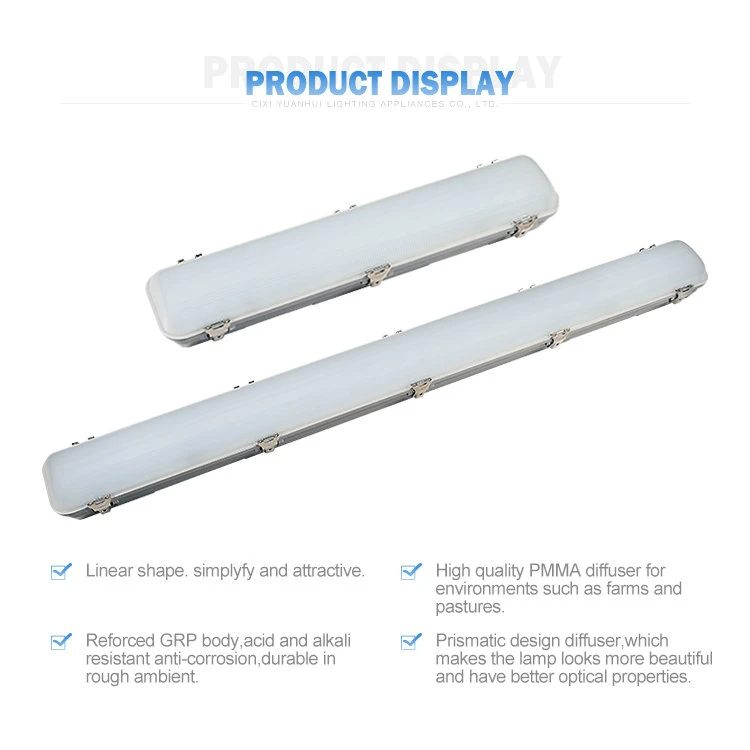 600mm 1200mm Vapor Tight Linear Lighting Fixture IP66 Tri-Proof 60W LED Light, LED Waterproof Light