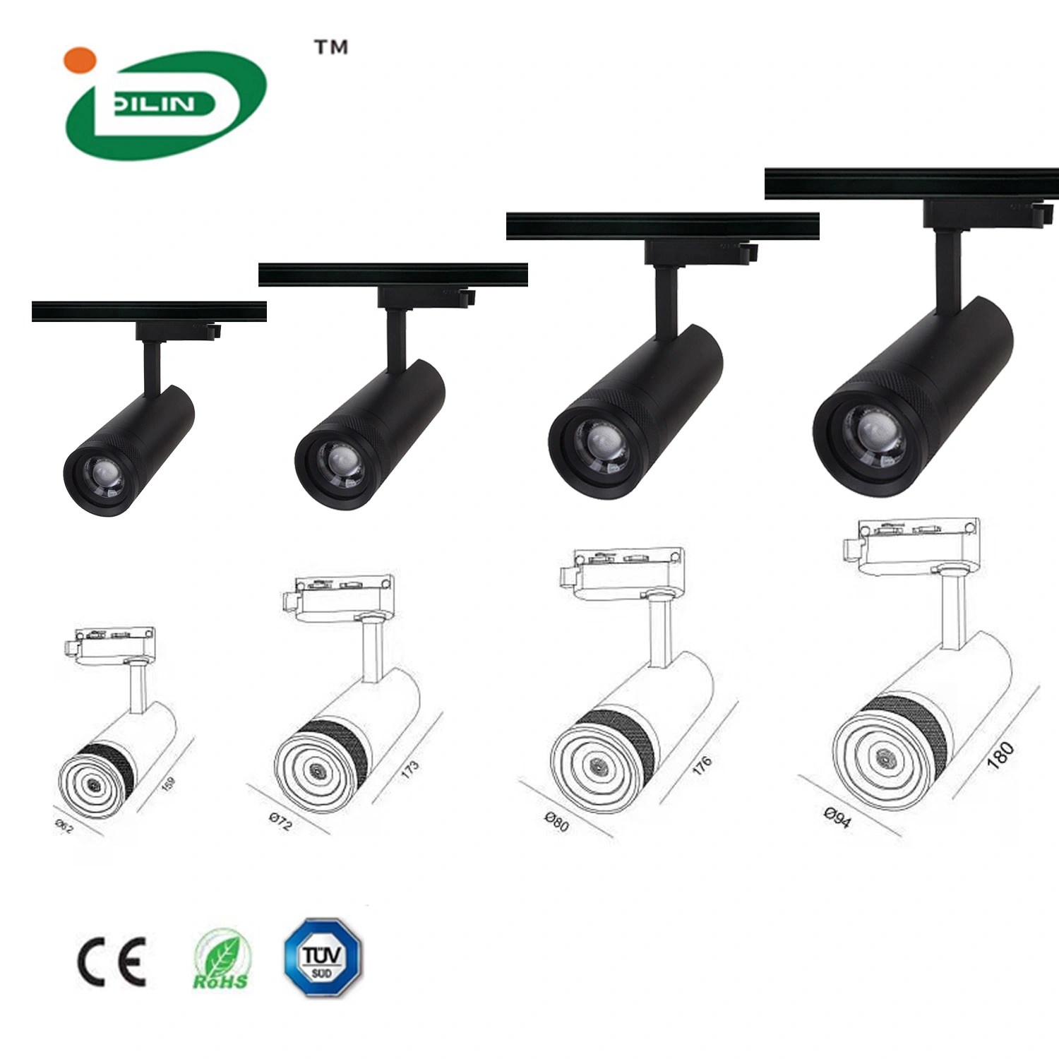 SCR Dimmable LED Track Light 3 Phase Variable Focus Beam Angle Adjustment Track Spotlight for Professional Lighting