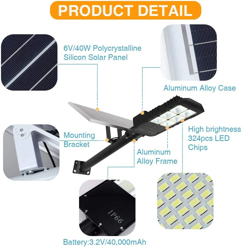 LED 300W Solar Outdoor Street Light, IP65 Waterproof Dusk to Dawn Safe Area Light 6500K Lumens 6500K For Street Yard, Garden,