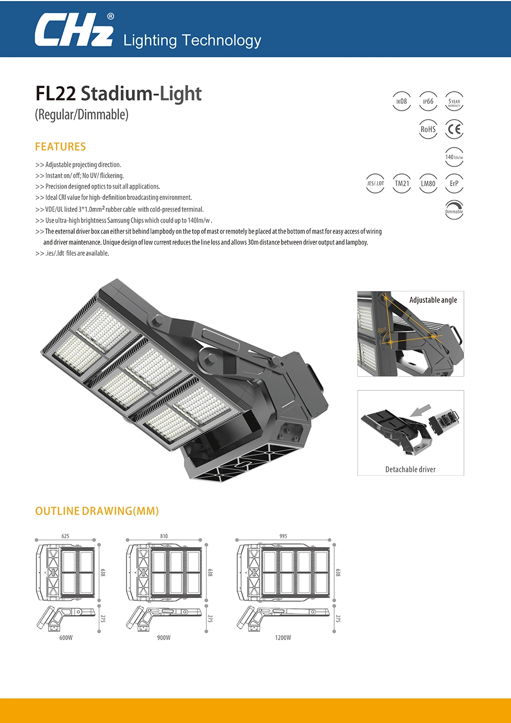 Outdoor LED Lamp Field Lightfield High Mast Stadium LED Flood Light with Wide Angle