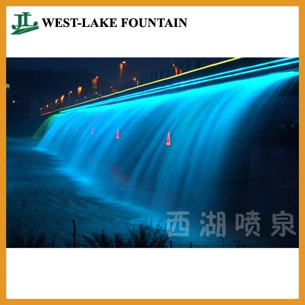 bridge rainbow light waterfall fountain