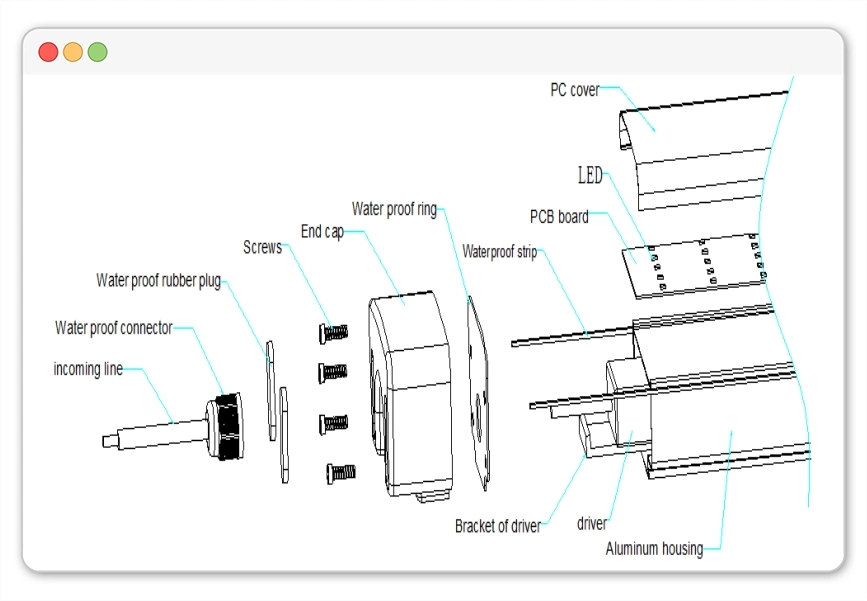 High Brightness 150lm/W IP65 LED Linear Lighting Fixture Tri Proof LED Light