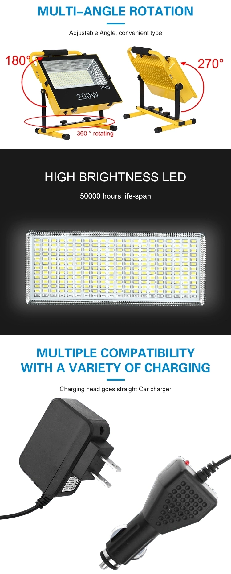 Outdoor Lighting SMD 50W Portable High Output Multi Color LED Flood Lights Rechargeable LED Flood Lighting