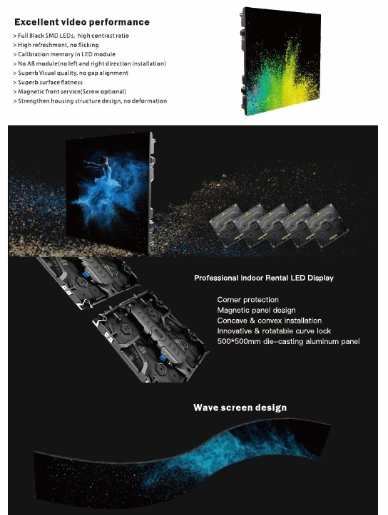 P3.9mm Spider Series 500X500mm Indoor Rental LED Display Screen for Stage Back Ground Lighting, Indoor Portable Rental LED Screen Panel for Night Club