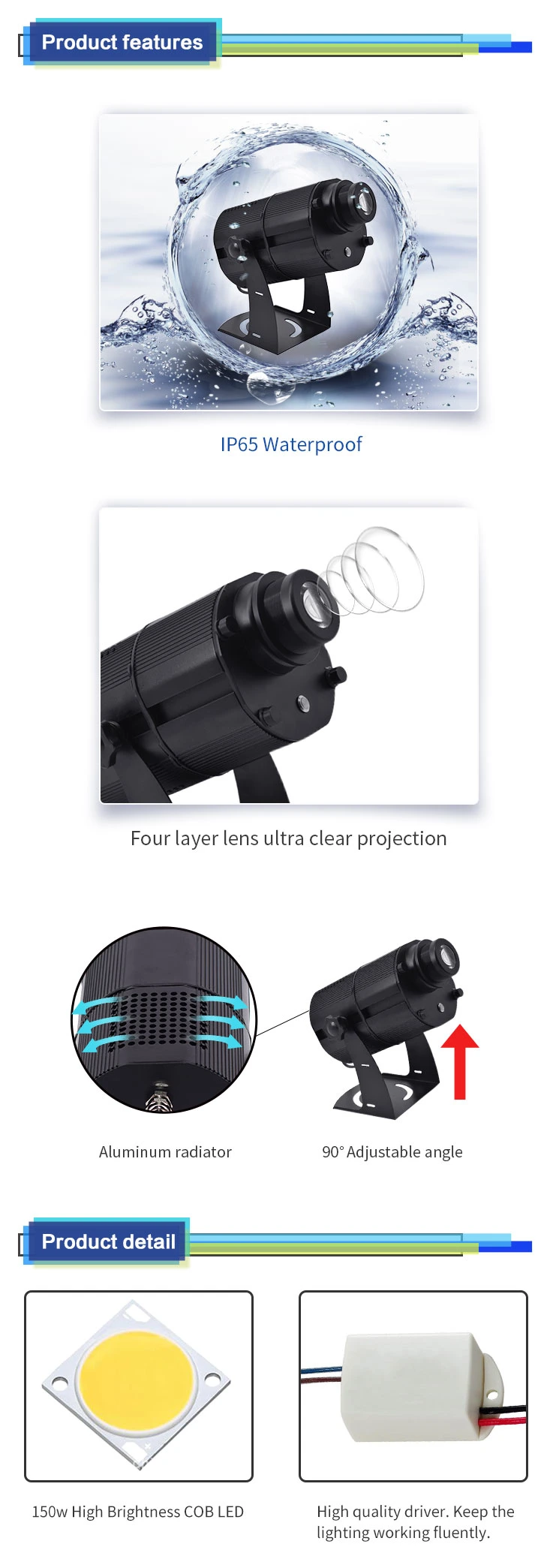 Wireless Uplighting LED 200W Waterproof Logo Projector Light for Cafes