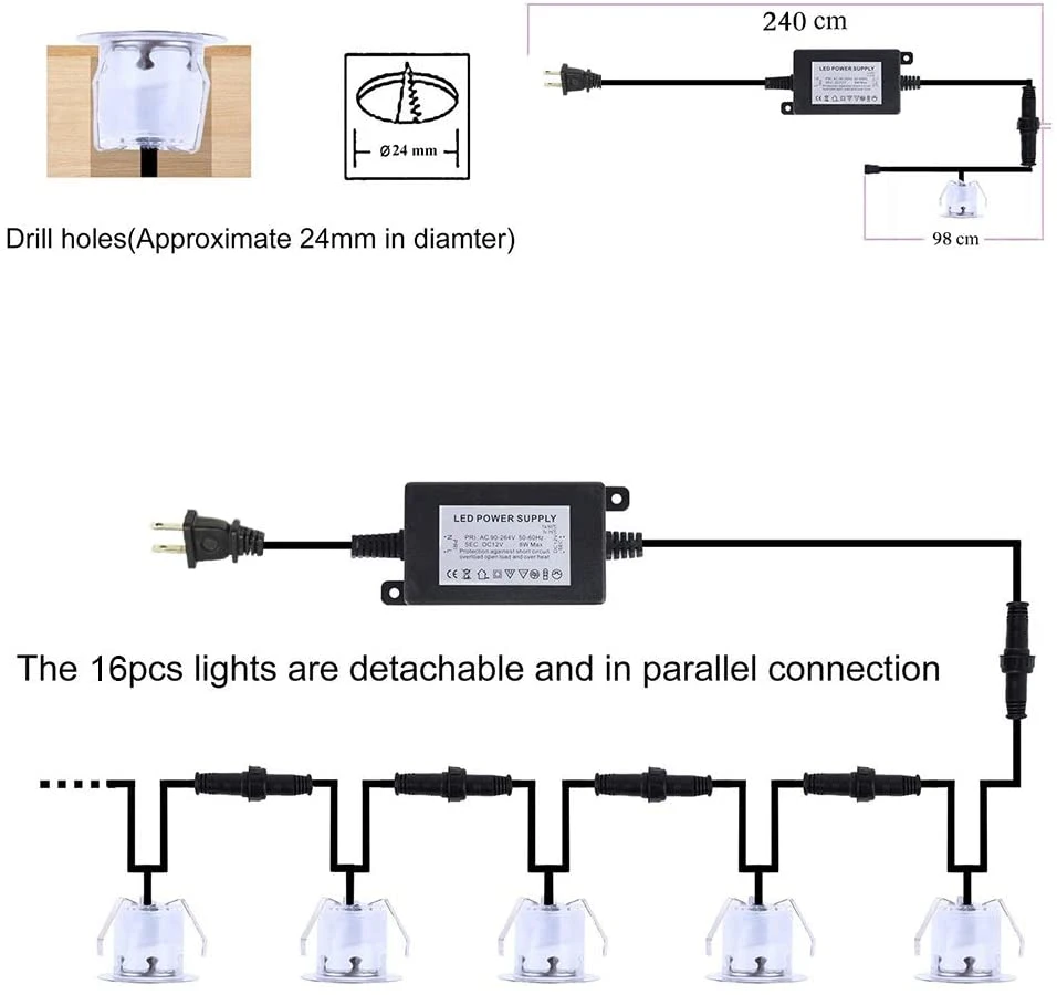 LED Deck Light Kit, 10 Pieces; 1.22″ WiFi Wireless Smartphone Controlled Low Voltage Recessed RGB Desk Light