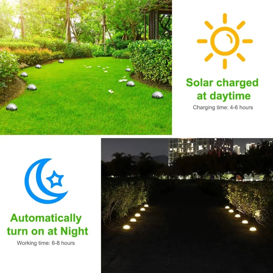 Simva IP67 Waterproof 8 LED Disk Light, Pathway Lights Fairy Garden Lights, Outdoor LED Solar Ground Lights Lamp, Solar Ground Lights, Solar Ground Lights Lamp