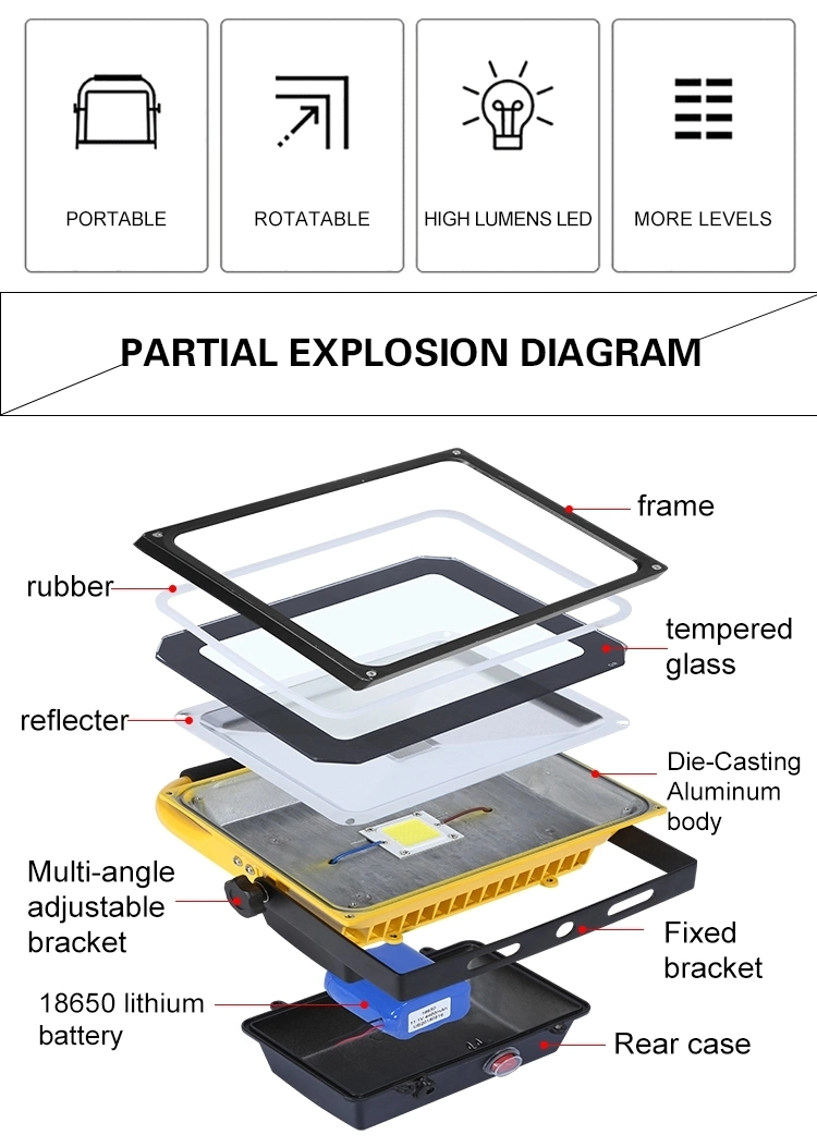 Outdoor Lighting SMD 50W Portable High Output Multi Color LED Flood Lights Rechargeable LED Flood Lighting